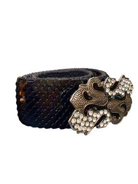 Vintage black snakeskin scale Belt Y2k 31"